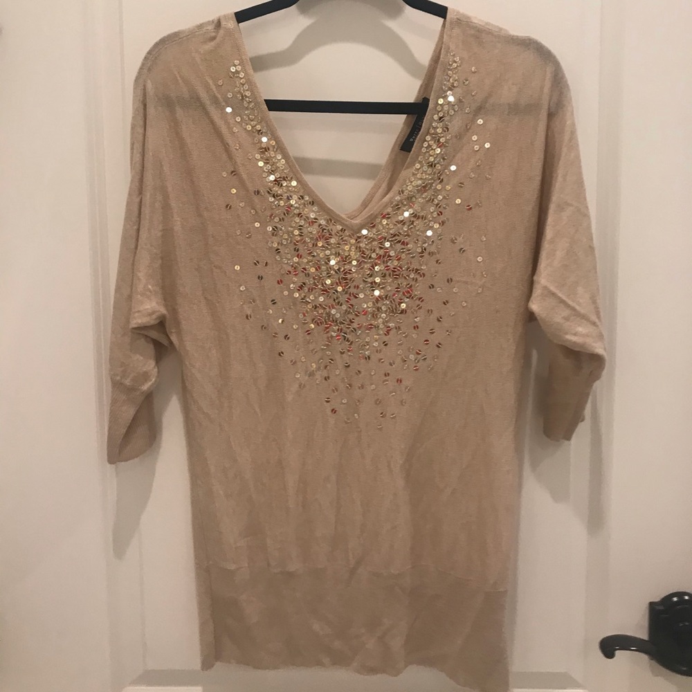 WHBM tan top with gold sequins